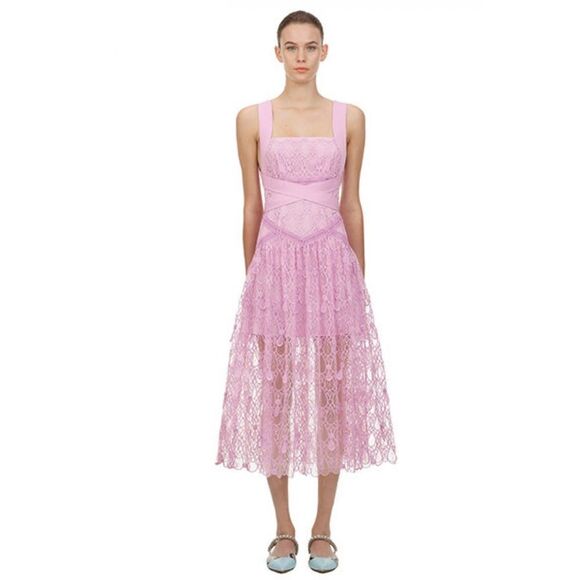 Self-Portrait Tear Drop Midi Dress Lilac size US6 - Picture 1 of 12
